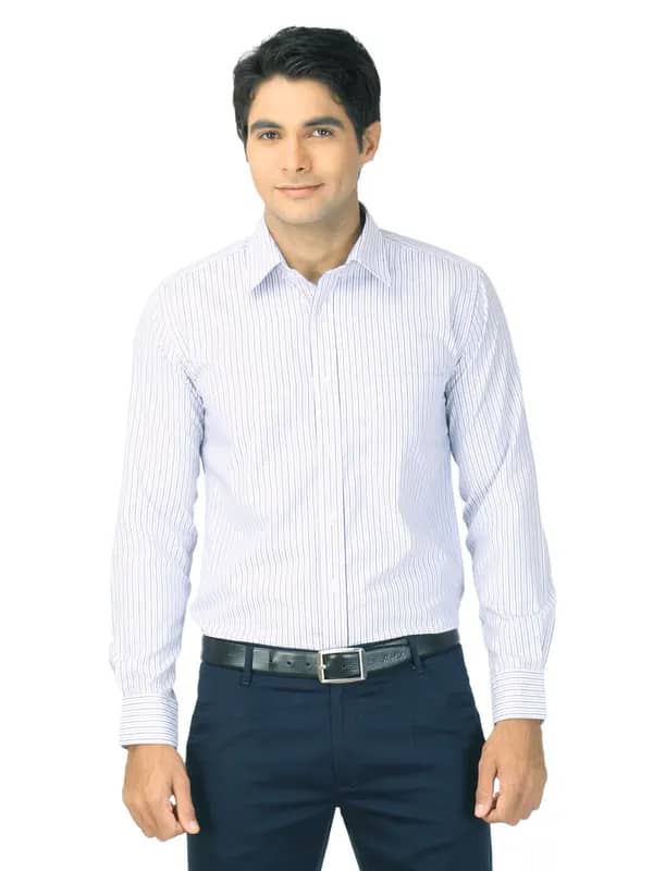 Mark Taylor Men Blue & White Striped Shirt