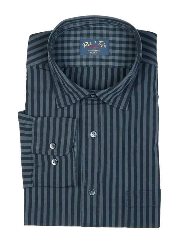 Reid & Taylor Men Stripes Grey Shirt