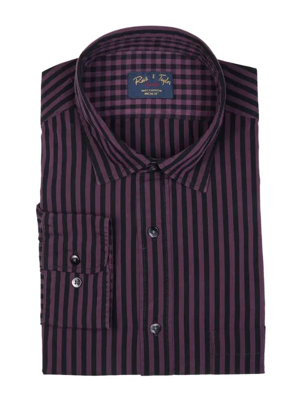 Reid & Taylor Men Stripes Purple Shirt