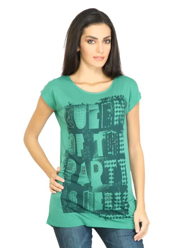 Flying Machine Women Graphic Green Tshirt