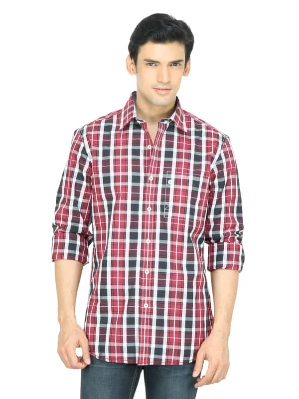 Wills Lifestyle Men Check Red Shirt