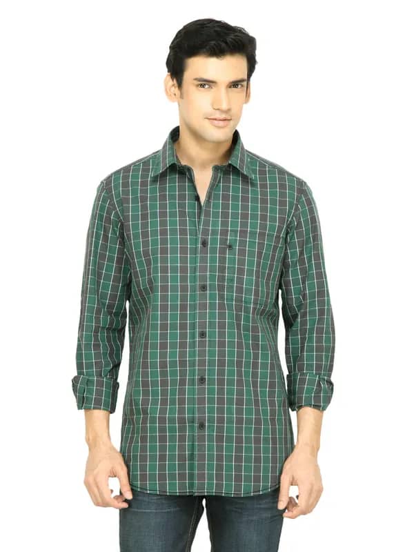 Wills Lifestyle Men Check Green Shirt