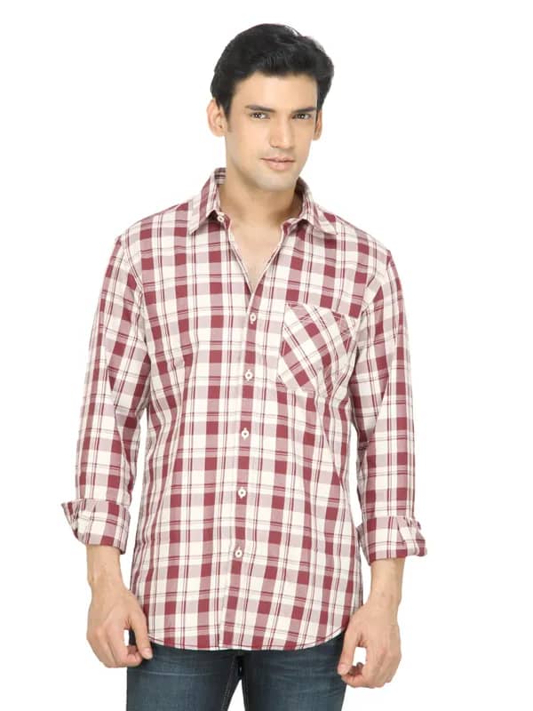 Wills Lifestyle Men Check Maroon Shirt