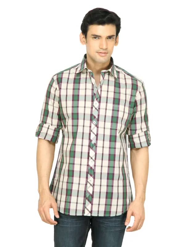 Wills Lifestyle Men Check Green Shirt