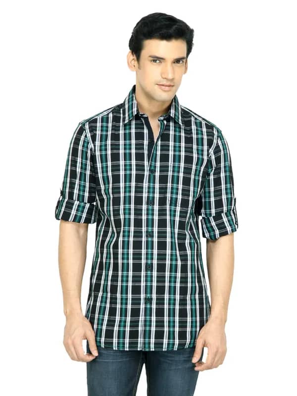Wills Lifestyle Men Check Black Shirt