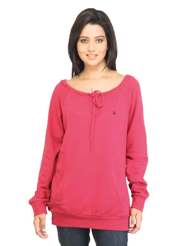 United Colors of Benetton Women Solid Pink Sweatshirt