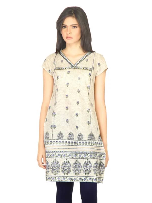 W Women Floral Print Off White Kurti