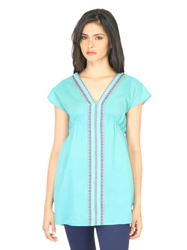 W Women Solid Sea Green Kurti