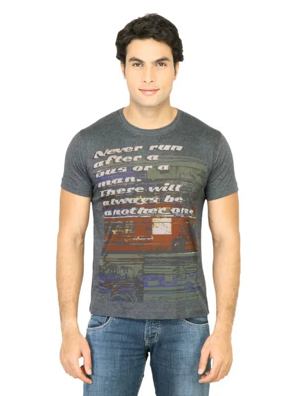 United Colors of Benetton Men Printed Grey TShirt