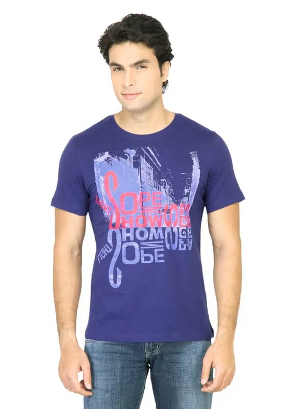 United Colors of Benetton Men Printed Blue TShirt