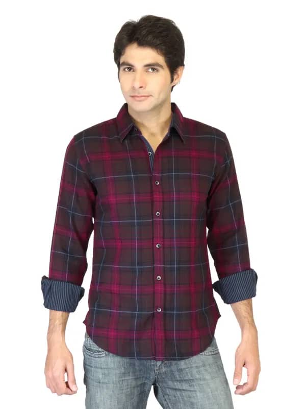 United Colors Of Benetton Men Maroon Check Shirt