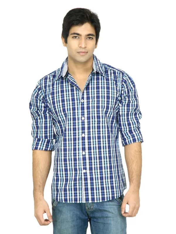 United Colors of Benetton Men Check Blue Shirt