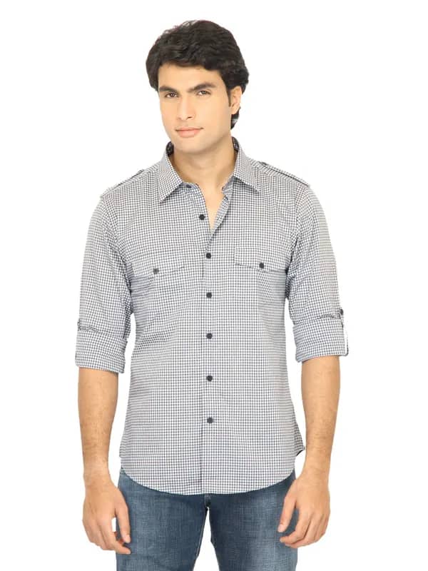 United Colors of Benetton Men Check Grey Shirt