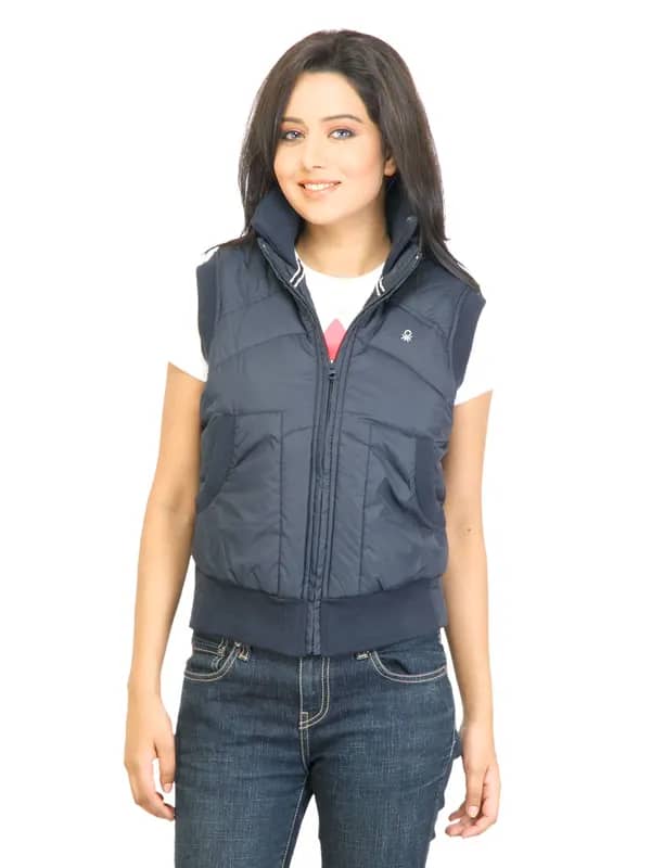 United Colors of Benetton Women Solid Navy Blue Jacket
