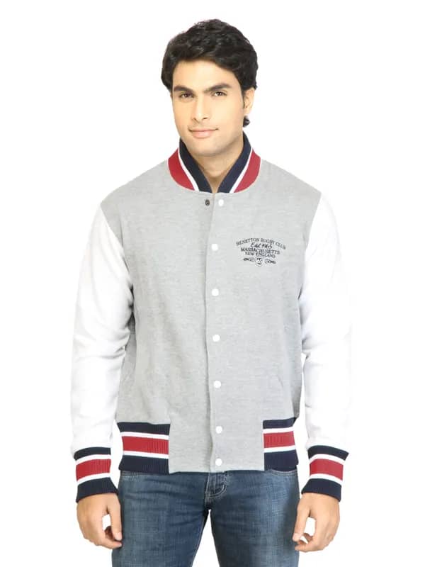 United Colors of Benetton Men Solid Grey Jacket