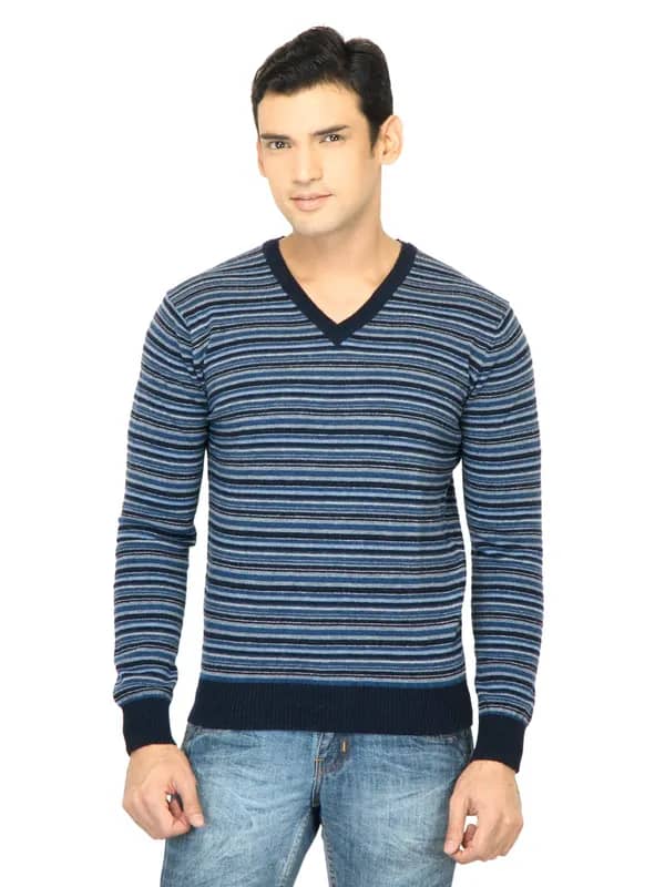 United Colors of Benetton Men Stripes Blue Sweater