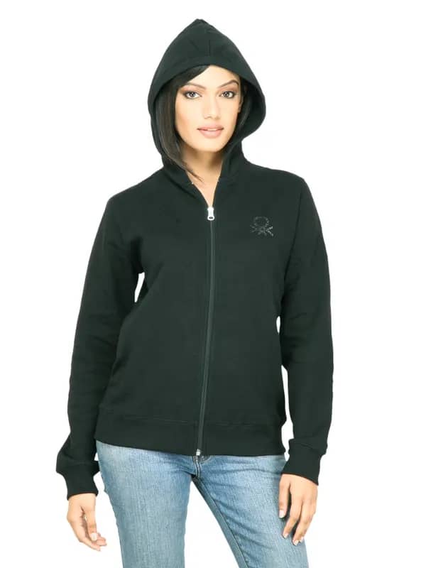 United Colors of Benetton Women Solid Black Sweatshirt