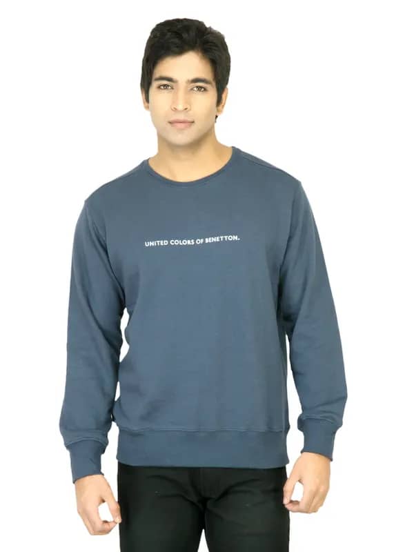 United Colors of Benetton Men Solid Blue SweatShirt