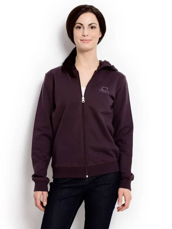 United Colors of Benetton Women Solid Purple Sweatshirt