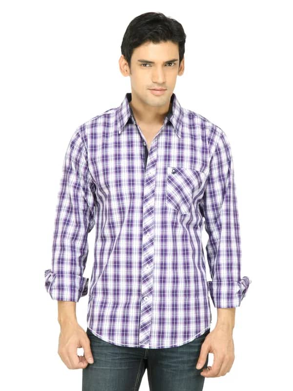 United Colors of Benetton Men Check Purple Shirt