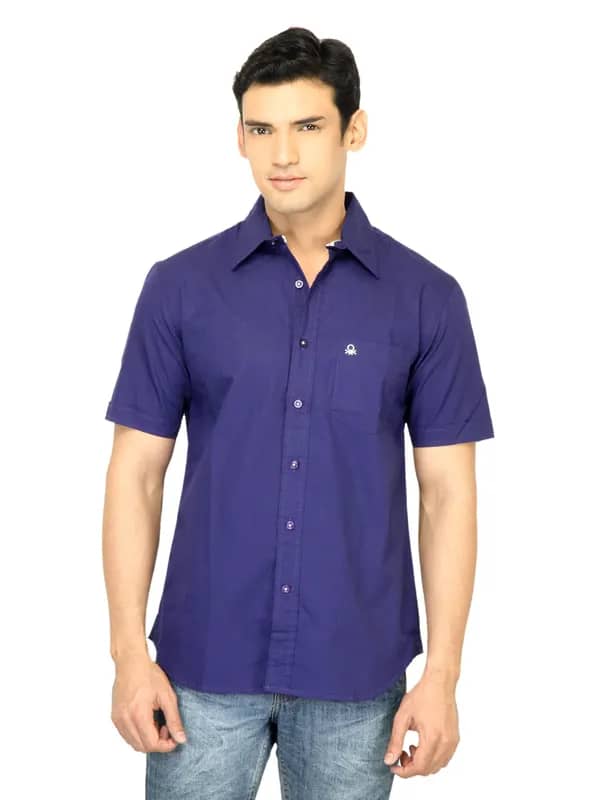 United Colors of Benetton Men Solid Blue Shirt