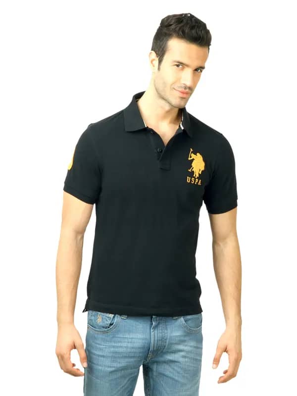 U.S. Polo Assn. Men Solid Black Tshirt