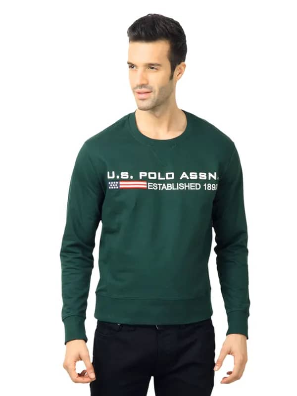 U.S. Polo Assn. Men Solid Green Sweatshirt