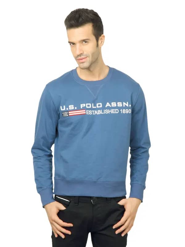 U.S. Polo Assn. Men Solid Blue Sweatshirt