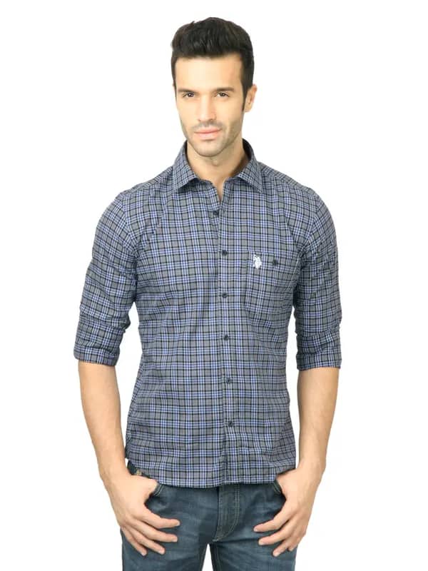 U.S. Polo Assn. Men Check Grey Shirt