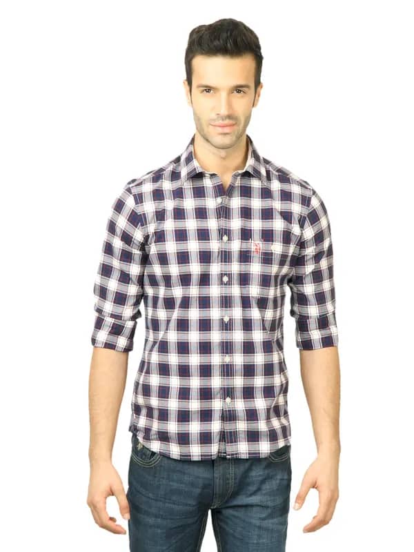 U.S. Polo Assn. Men Check Navy Blue Shirt
