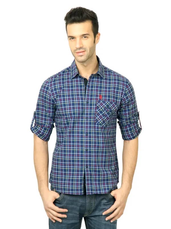 U.S. Polo Assn. Men Check Navy Blue Shirt
