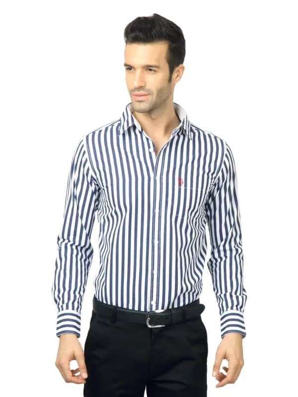 U.S. Polo Assn. Men Striped Navy Blue Shirt