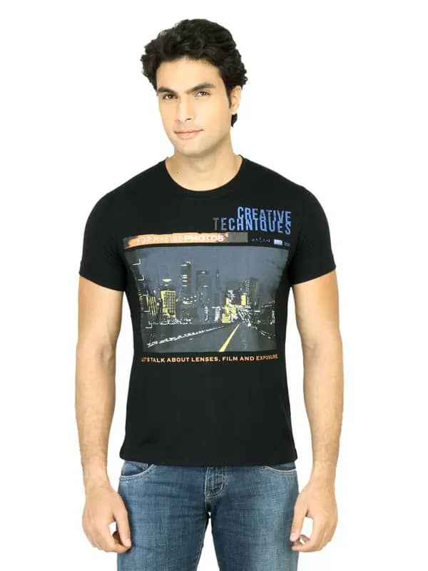 United Colors of Benetton Men Printed Black TShirt