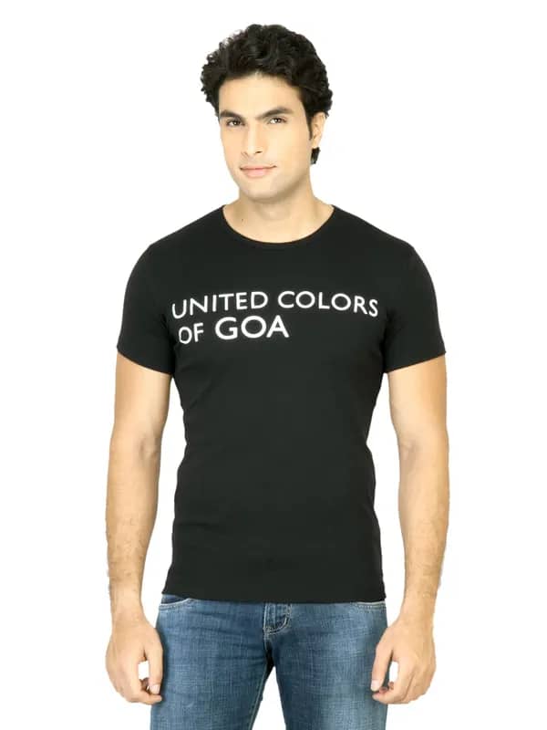 United Colors of Benetton Men Printed Black TShirt