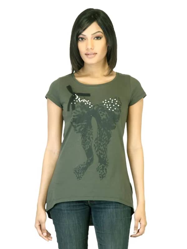 United Colors of Benetton Women Printed Olive T-shirt