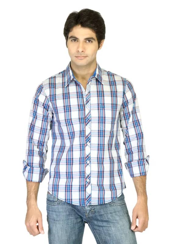 United Colors Of Benetton Men Blue Check Shirt