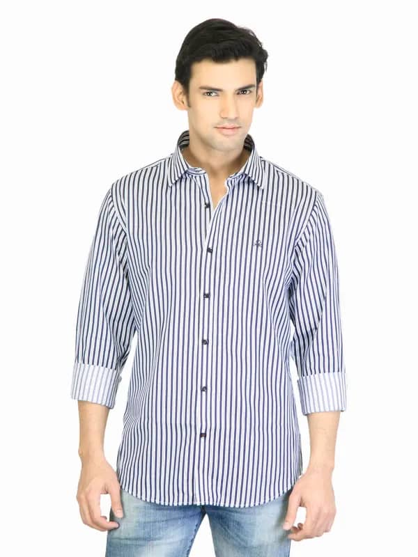 United Colors of Benetton Men Navy Blue Striped Shirt