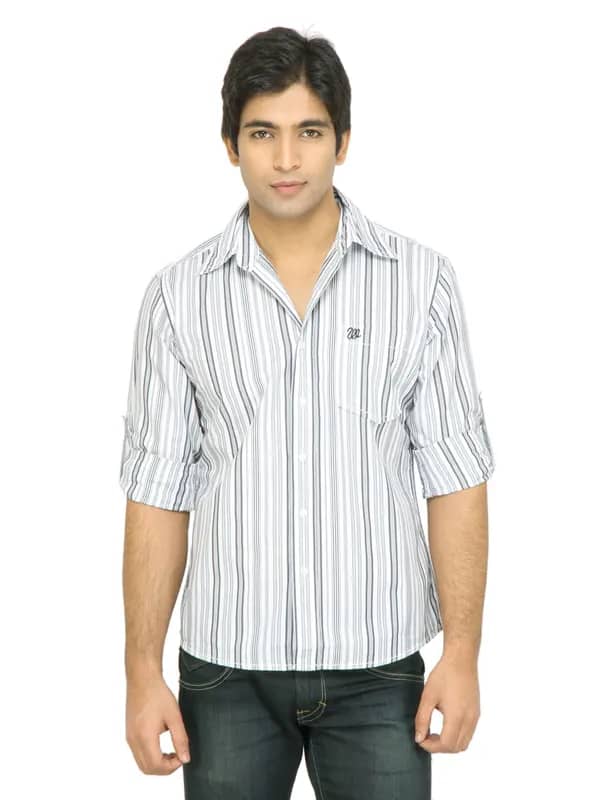 Wrangler Men Bull Classic Striped White Shirt