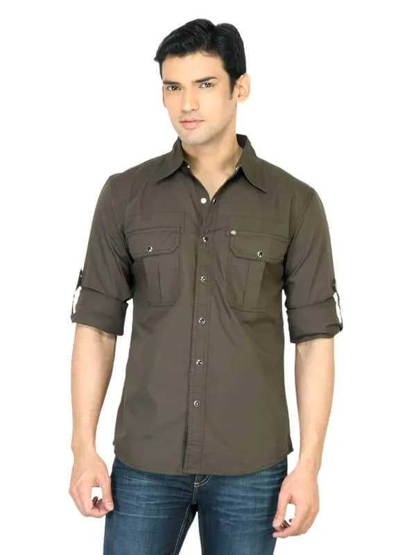 Wrangler Men Biker Brown Shirt