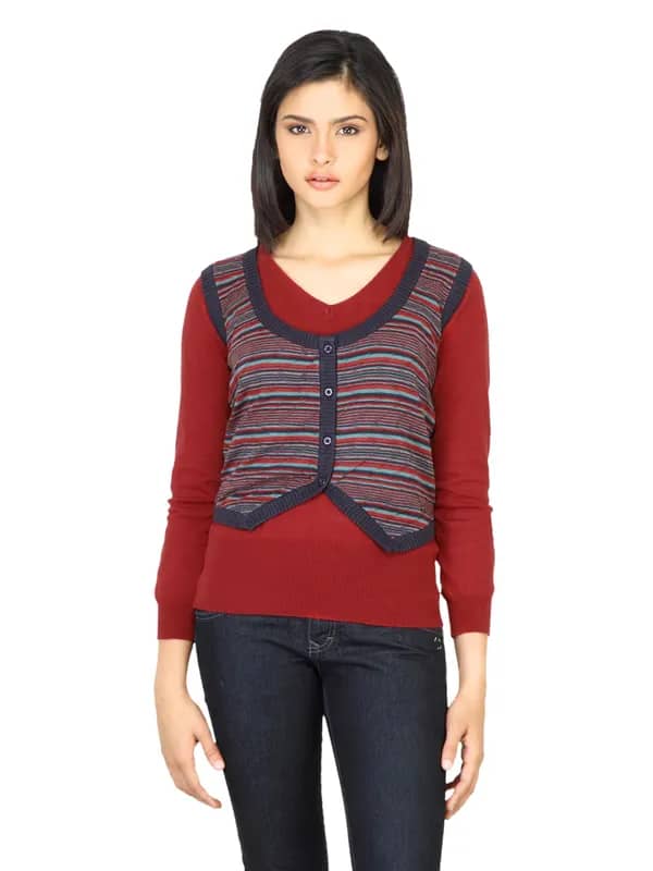 Wrangler Women Scoop Navy Blue Sleeveless Sweater