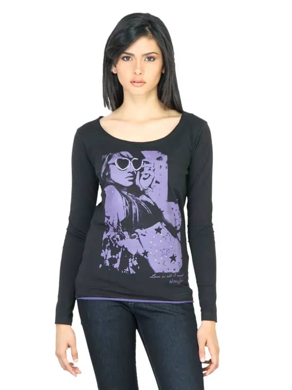 Wrangler Women Printed Black T-shirt