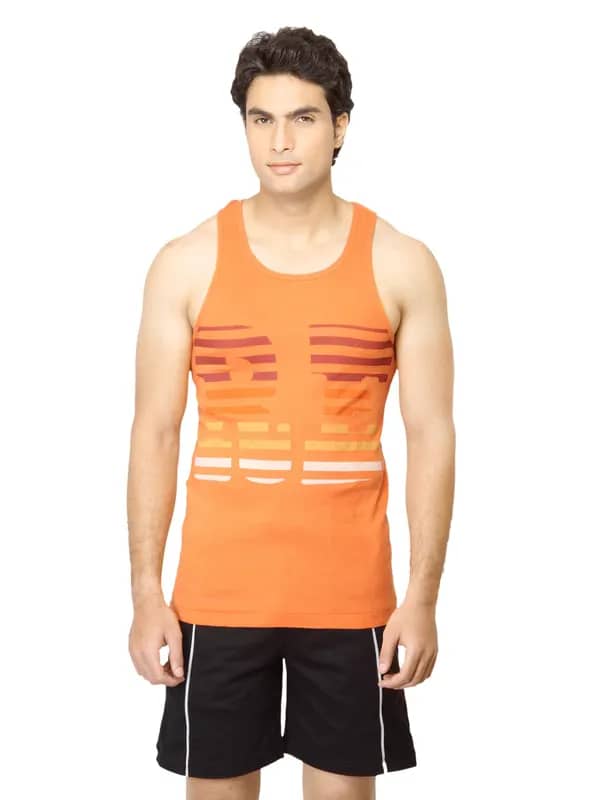 Facit Men Printed Orange Innerwear Vest