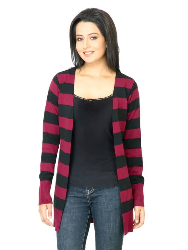 Jealous 21 Women Stripes Maroon Sweater