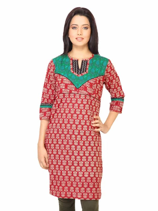Mother Earth Women Printed Red Kurta