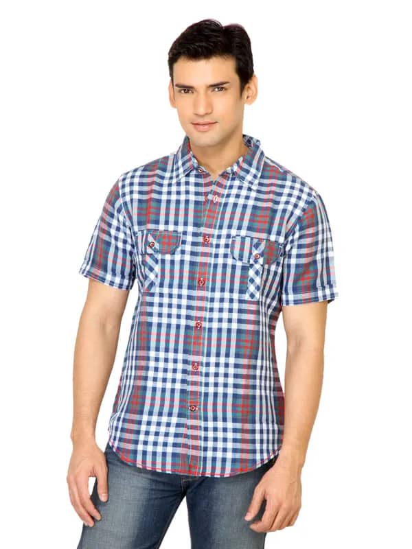 United Colors of Benetton Men Blue Check Shirt