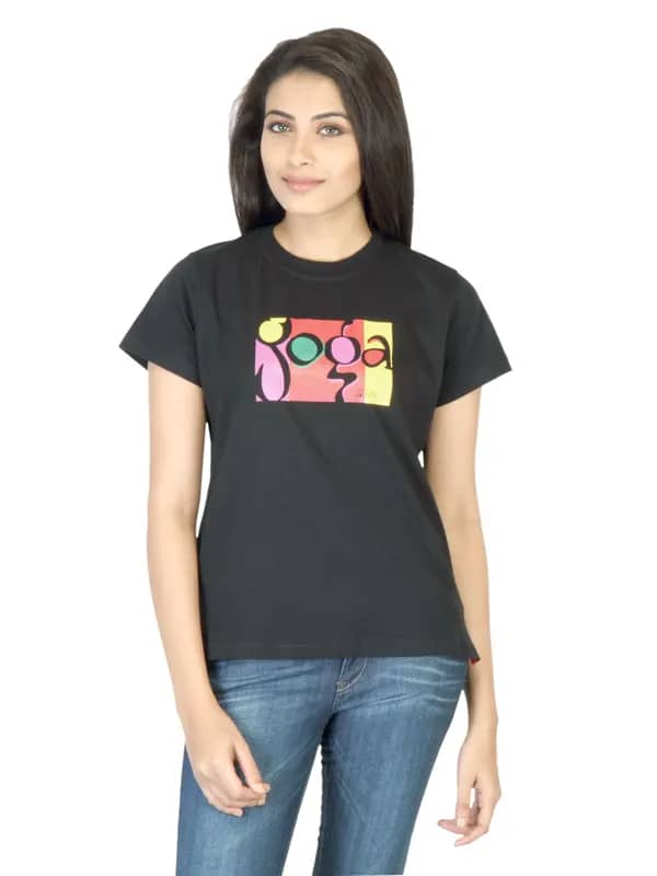 Urban Yoga Women Printed Black Tshirt