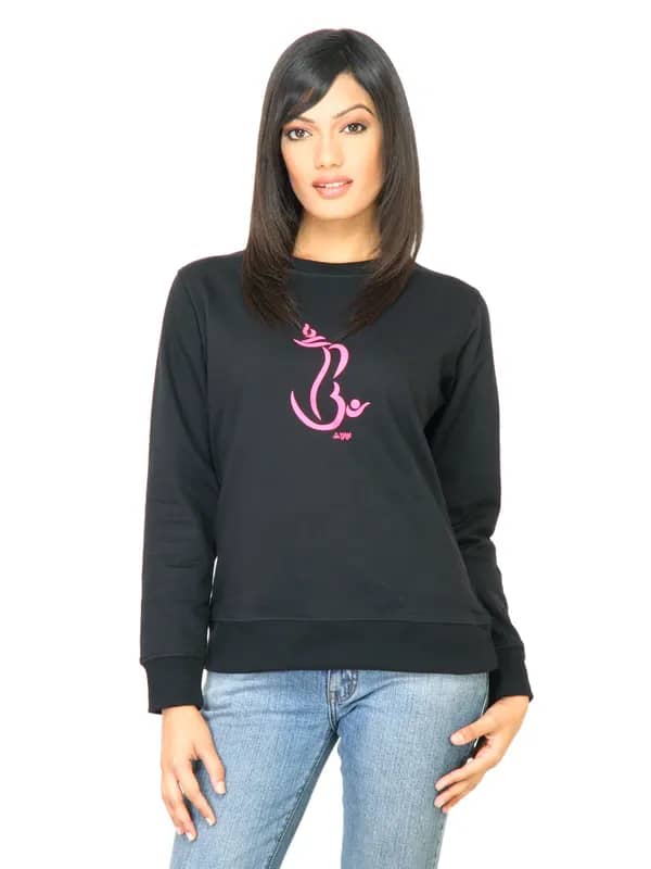 Urban Yoga Women Printed Black Sweatshirt