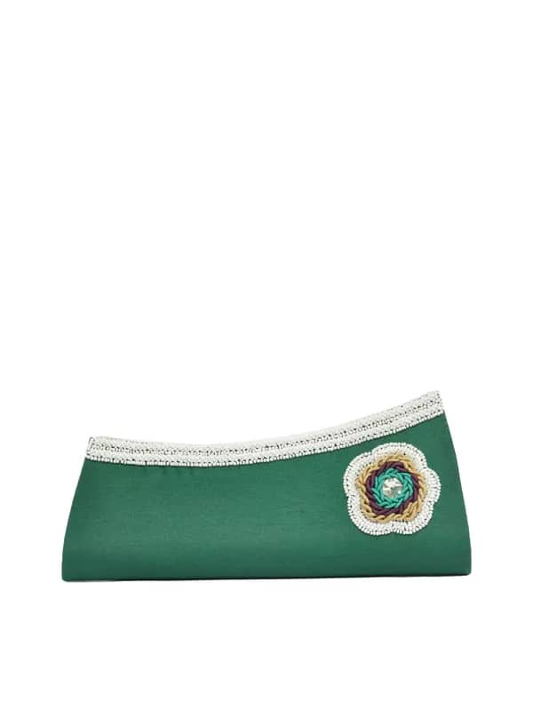 Spice Art Women White Beaded Elastic Flower Clutch