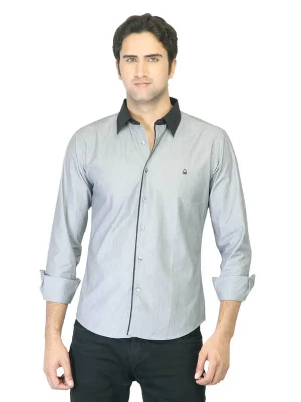 United Colors of Benetton Men Stripes Grey Shirts