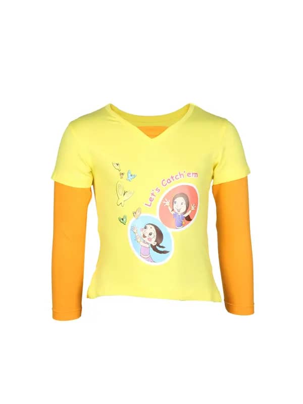 Chhota Bheem Kids Girls Lets Catch Them Yellow Top